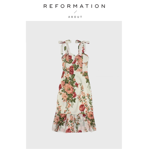 【现货】About Reformation人丝吊带中长款虞书欣同款连衣裙法式