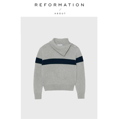 【现货】About Reformation韩系小众高领毛衣设计感条纹针织衫女