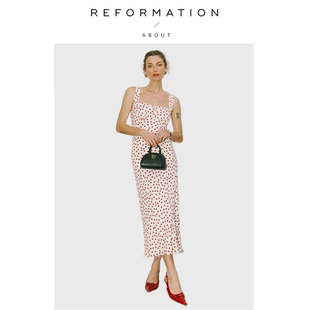 【现货】About Reformation法式复古波点碎花吊带连衣裙女夏