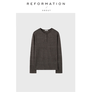 Reformation肌理亚麻夹花纱松弛复古亨利圆领上衣 About 现货