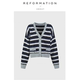 上衣 Reformation甜美减龄V领编织条纹撞色针织开衫 现货 About