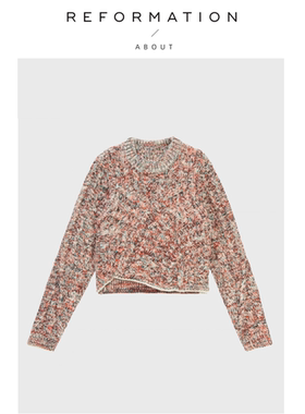 【现货】About Reformation圆领短款羊毛纽结编织潮流花纱针织衫