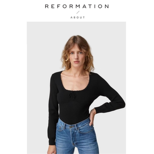 Reformation法式 About 打底衫 弹力螺纹修身 上衣女 针织衫 现货
