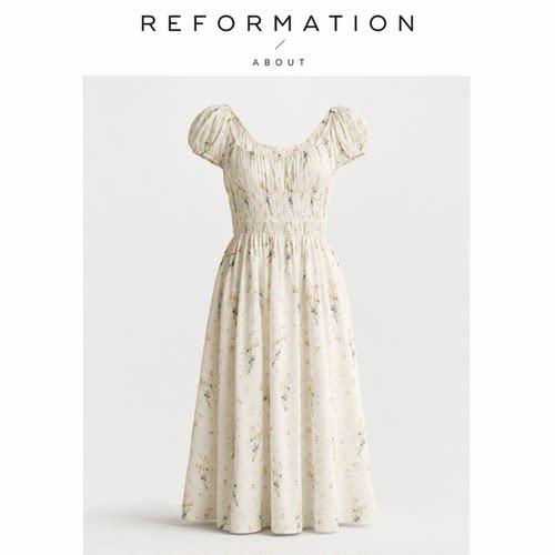 【现货】About Reformation连衣裙quinely大圆领修身显瘦碎花仙女