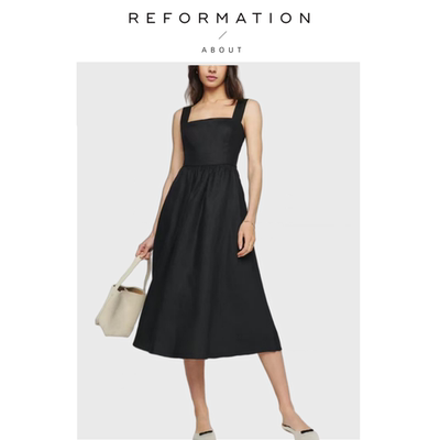 【现货】About Reformation法式小众亚麻修身露背大摆吊带连衣裙