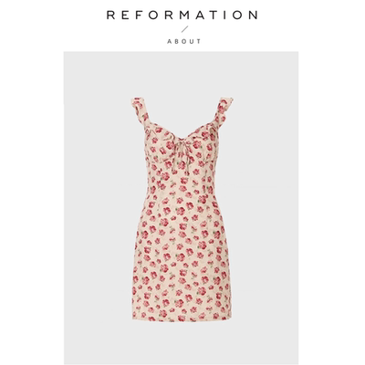 【现货】About Reformation连衣裙海边度假碎花显瘦气质吊带裙短