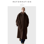 About 现货 Reformation羊毛大衣女显瘦加厚保暖连帽毛呢外套