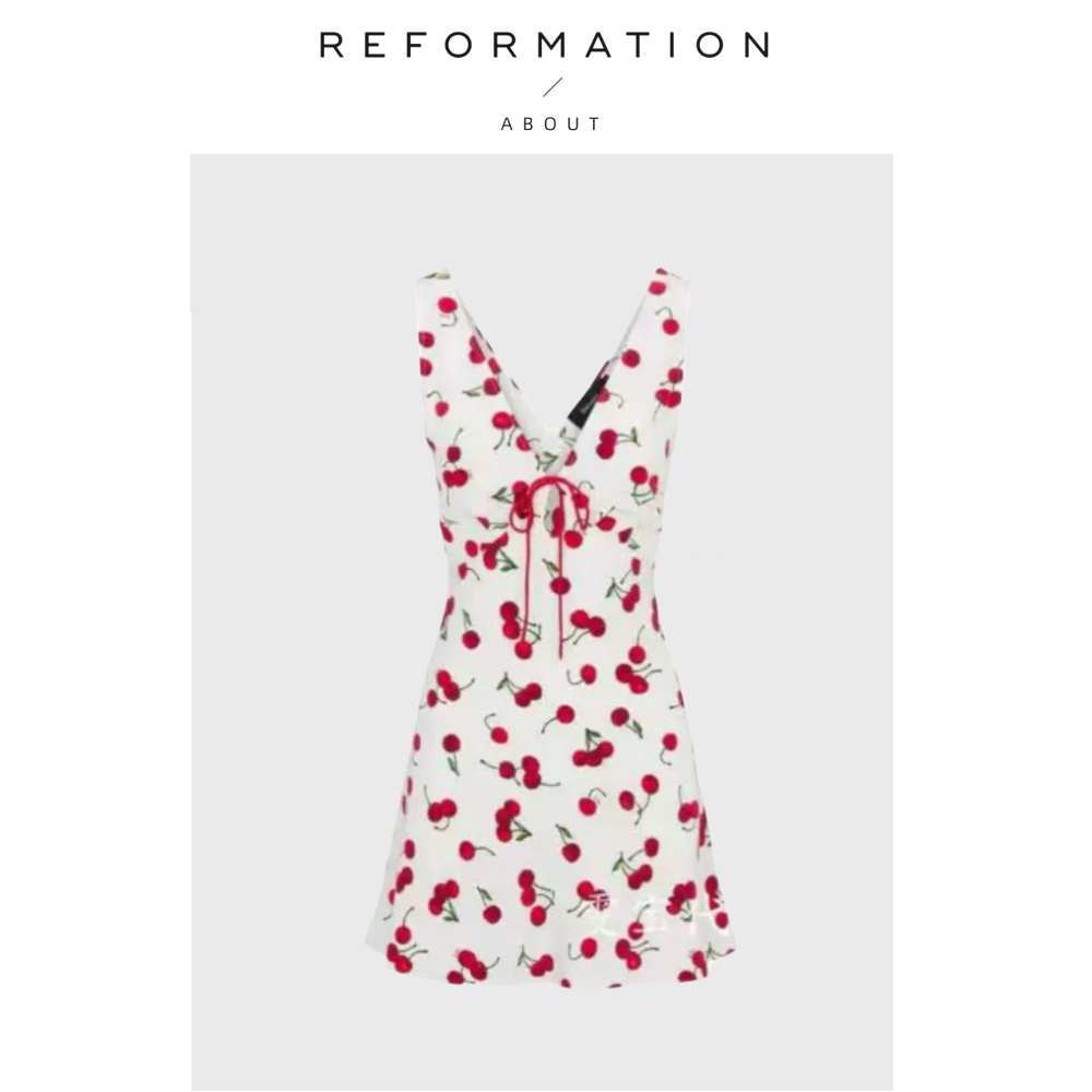 【现货】About Reformation美式复古甜心迷你樱桃印花性感连衣裙