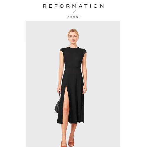 【现货】About Reformation连衣裙圆领露背长款开叉收腰黑色度假