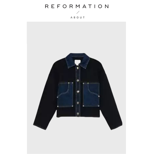 【现货】About Reformation牛仔系列 经典拼接针织开衫短款外套