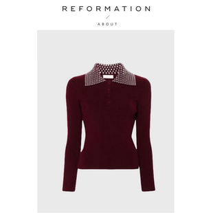安哥拉红色修身 Reformation吴千语私服针织衫 About 上衣 现货