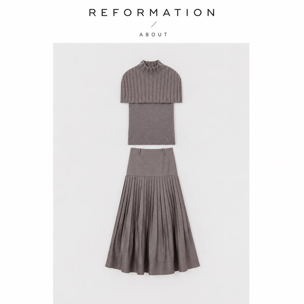 【现货】About Reformation nana同款披肩针织上衣长款百褶半身裙