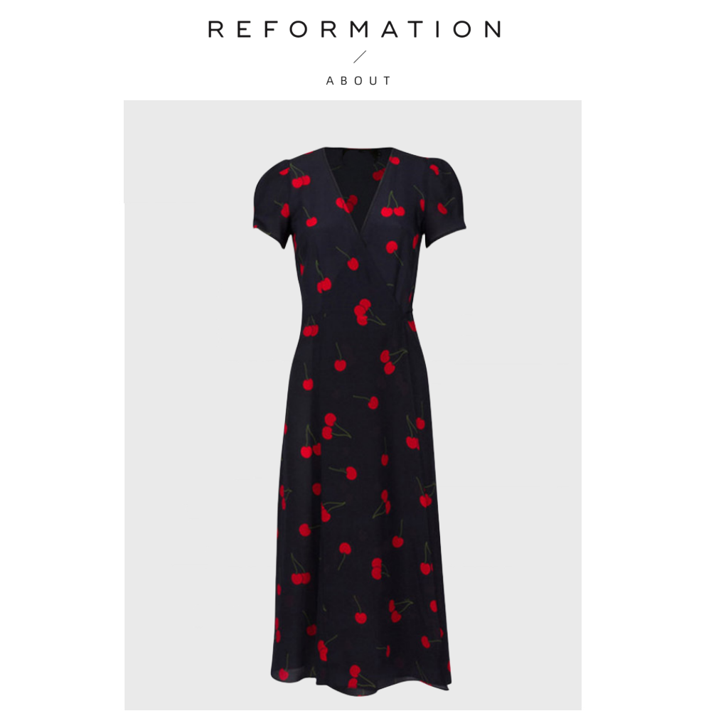 【现货】About Reformation法式复古洋装 度假裹裙显瘦樱桃茶歇裙