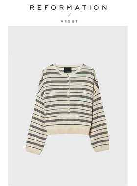 【现货】About Reformation条纹针织衫秋季棉质轻薄宽松短款上衣