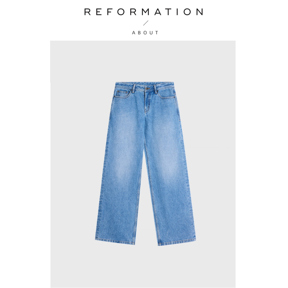 【现货】About Reformation复古浅蓝水洗做旧中低腰宽松牛仔长裤