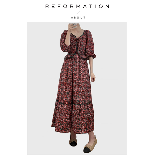 【现货】About Reformation法式小众 茶歇裙苹果花V领碎花连衣裙