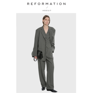 现货 倒T西装 About 经典 马甲翻边神裤 Reformation意大利羊毛