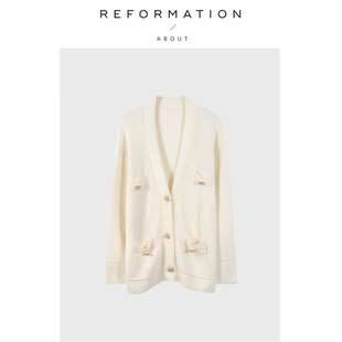 【现货】About Reformation法式V领显瘦纯色针织外套宽松长袖开衫