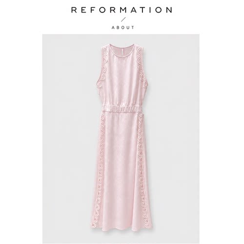【现货】About Reformation温柔贵气！度假裙镂空无袖收腰连衣裙