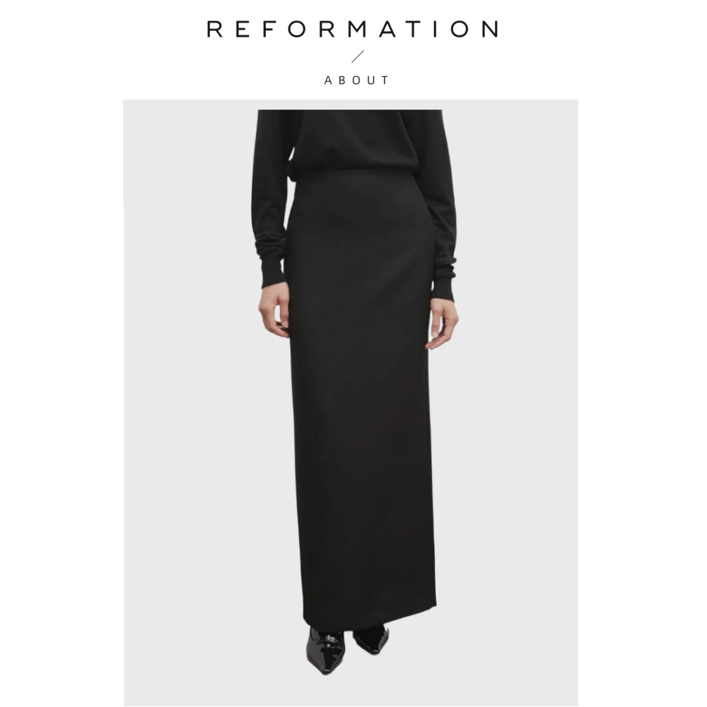 【现货】About Reformation半身裙高腰直筒黑色显瘦极简风包臀裙