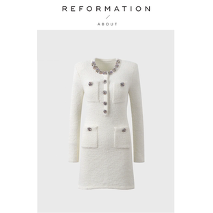 Reformation彩色钻饰高级小香风长袖 About 针织连衣裙 现货