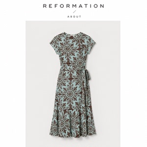 【现货】About Reformation法式气质碎花收腰连衣裙设计独特长裙