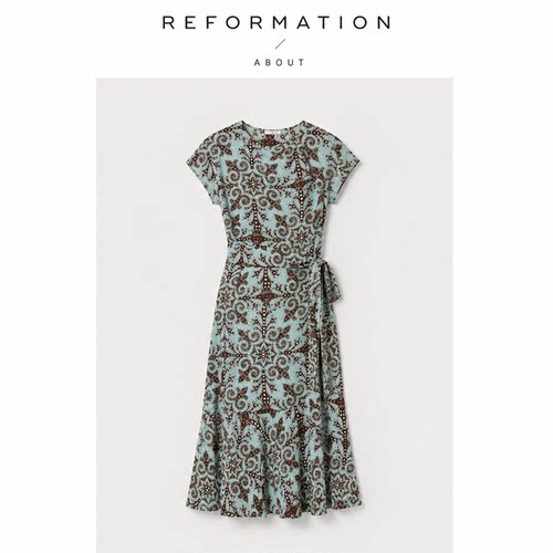 【现货】About Reformation法式气质碎花收腰连衣裙设计独特长裙