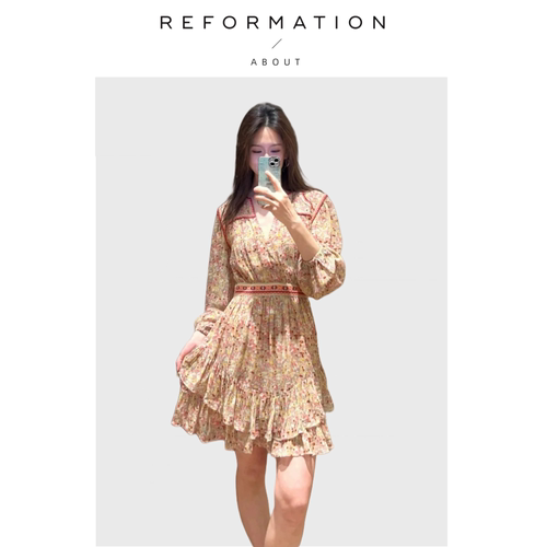 【现货】About Reformation巴黎碎花连衣裙春民族风甜美收腰短裙