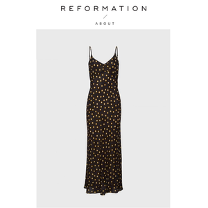【现货】About Reformation真丝吊带低胸斜裁长款露背连衣裙法式