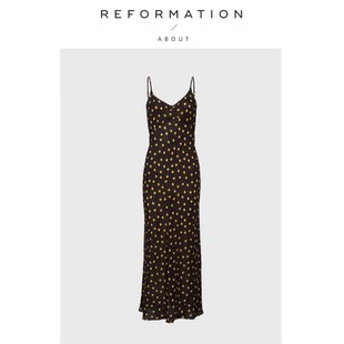 【现货】About Reformation真丝吊带低胸斜裁长款露背连衣裙法式