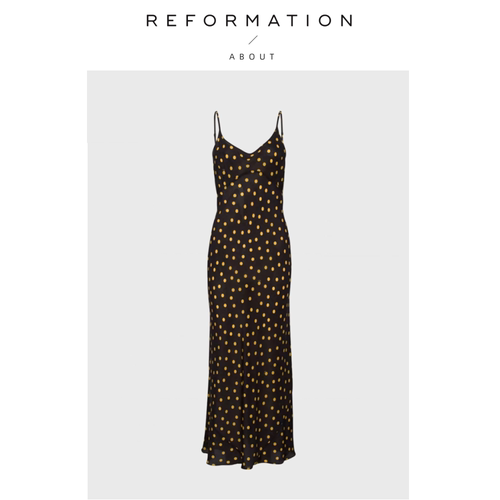 【现货】About Reformation真丝吊带低胸斜裁长款露背连衣裙法式