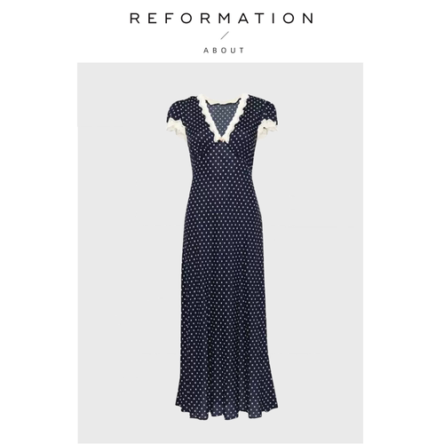 【现货】About Reformation经典茶歇裙法式夏季波点V领高腰连衣裙