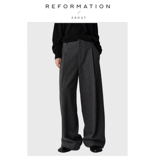 Reformation阔腿裤 About 女高腰加厚休闲裤 直筒裤 裤 西装 现货