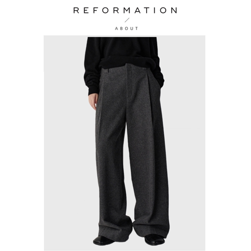 【现货】About Reformation阔腿裤女高腰加厚休闲裤直筒裤西装裤
