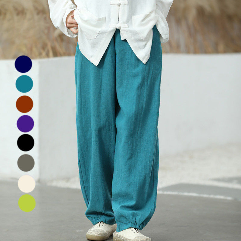 己荷春夏新款文艺棉麻宽松显瘦休闲长裤男女高端亚麻灯笼裤太极裤