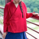 春秋 纯棉衬衫 己荷原创汉服斜襟交领上衣中国风内搭日常汉元 素女装