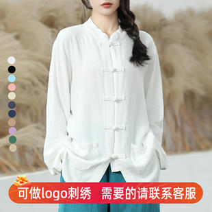 中国风男女款 高端太极服棉麻唐装 春秋 复古衣服盘扣开衫 李子柒同款