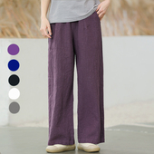 加绒裤 男女同款 子 显瘦显腿长直筒苎麻阔腿裤 己荷原创棉麻春夏新款