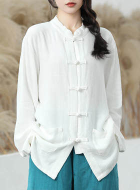 李子柒同款复古衣服盘扣开衫高端太极服棉麻唐装中国风男女款春秋