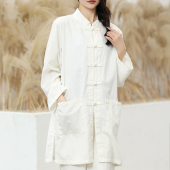 男棉麻盘扣开衫 己荷原创太极服女新款 中长款 服装 潮 洋气高端春秋季