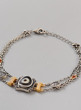 藏式设计925银藏式手链 扎基拉姆绿度母饰品男女 西藏天珠手串