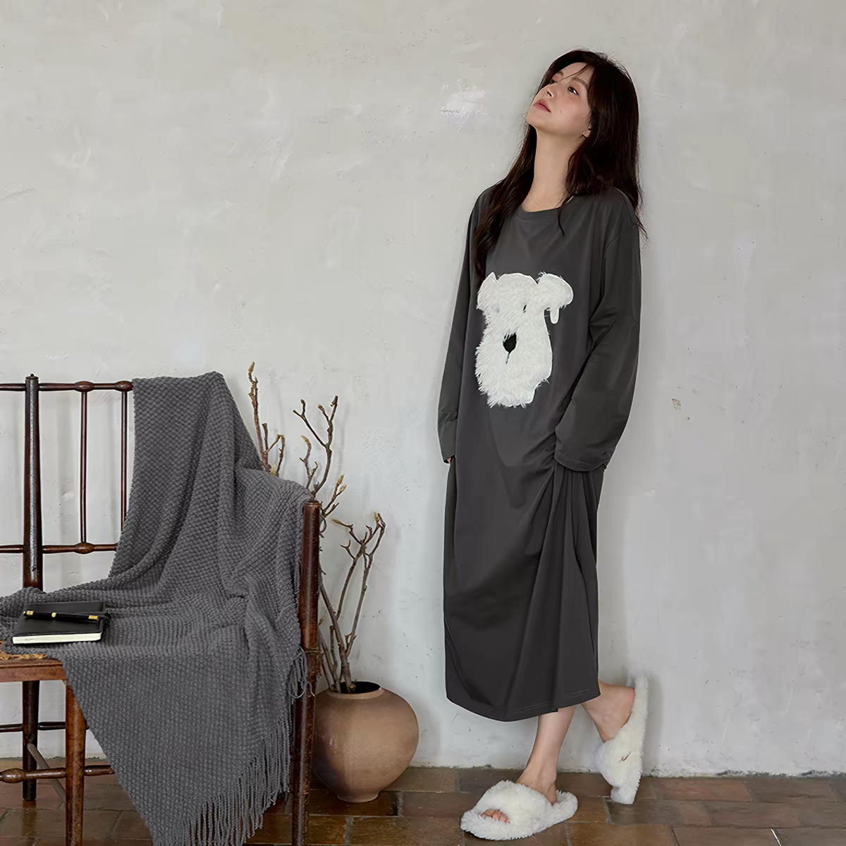 黛梦思新款睡裙女春秋款纯棉长袖家居服甜美可爱宽松大码秋季睡衣