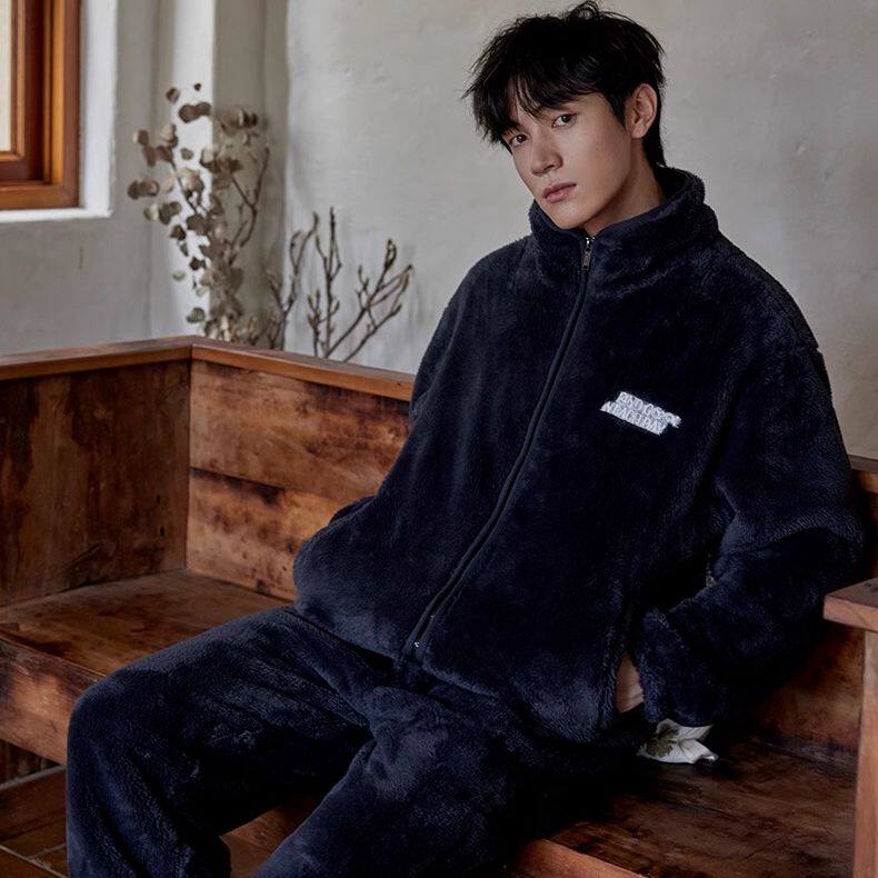 黛梦思珊瑚绒睡衣男款秋冬季加厚保暖男士家居服可外穿法兰绒套装