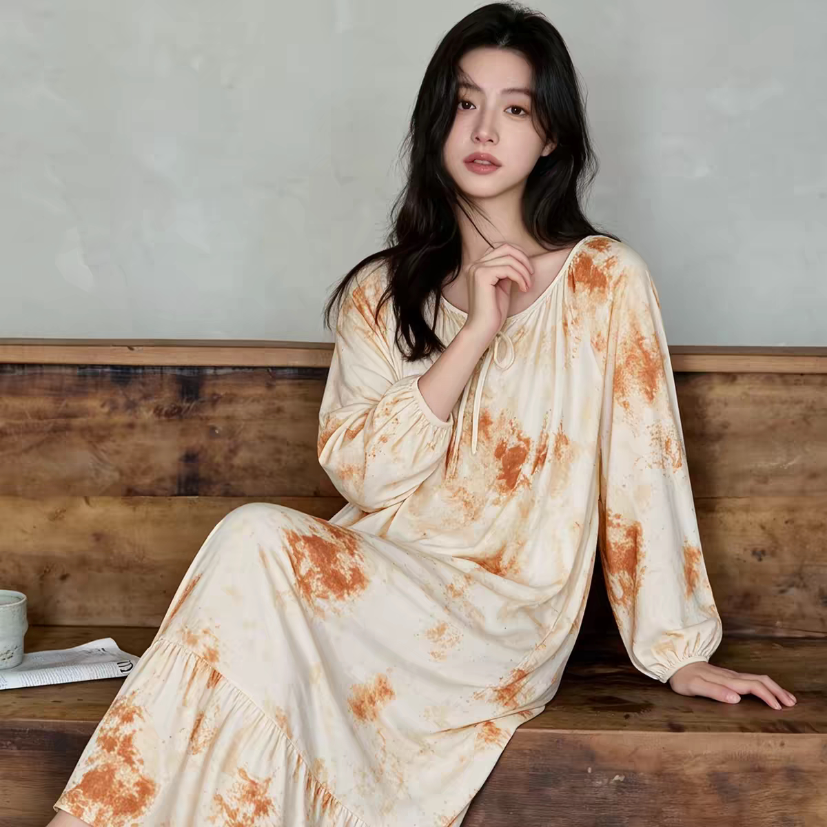 黛梦思2026秋季新款睡裙女春秋款纯棉长袖家居服甜美可外穿睡衣女