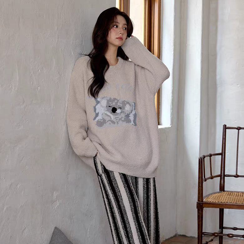 黛梦思半边绒睡衣女冬季加厚保暖珊瑚绒家居服休闲可外穿大码套装