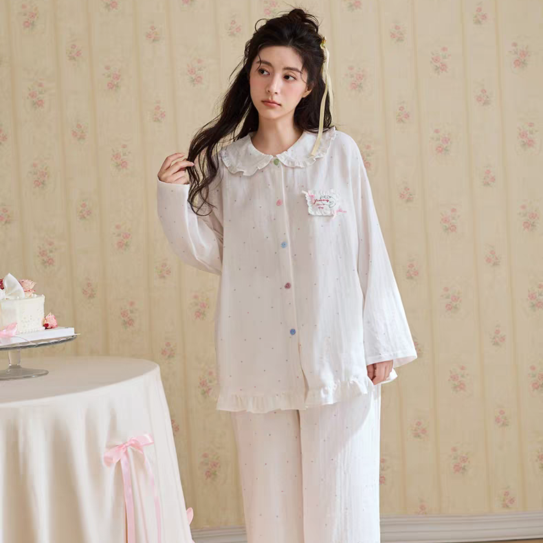 黛梦思新款睡衣女春秋纯棉长袖公主风少女家居服可爱甜美两件套装