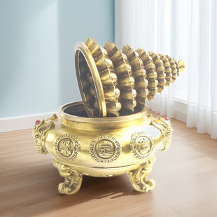 玄众阁 铜质沈万三八方来财金元宝聚宝盆金属带盖铜金盆家用摆件