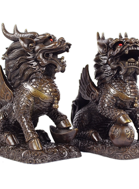 踩八卦办公室麒麟摆件玄众阁全铜