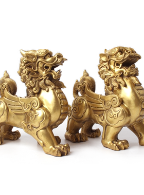 玄众阁一对独角皮丘大号铜貔貅