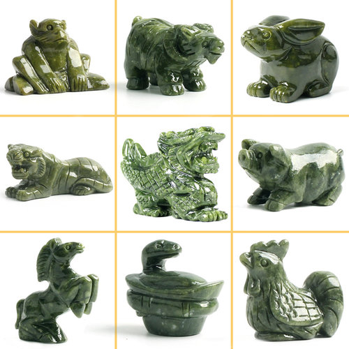 玉石十二生肖摆件全套